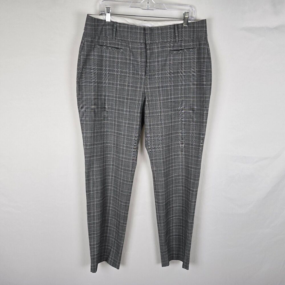Calvin Klein Dress Slacks Women's 14 Check Pattern Gray Black & White